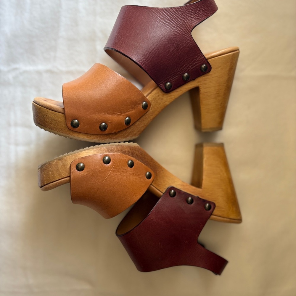 Trask Women's Leather Mules - Tan and Burgundy